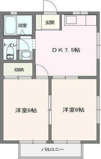 サンハイツC(2DK/2階)の間取り写真