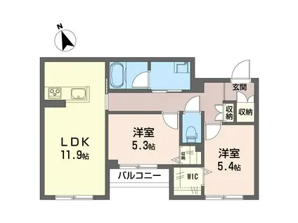 シャンテユーI(2LDK/2階)の間取り写真