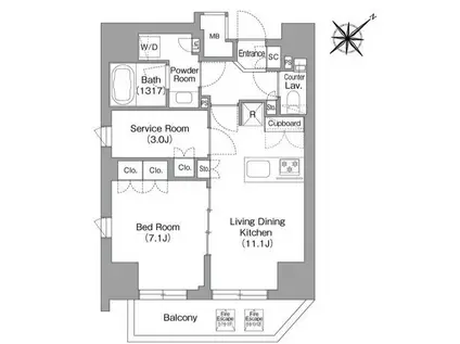 THE GLOW MITA(1SLDK/10階)の間取り写真