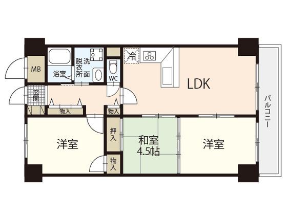 グリーンコート井口(3LDK/4階)の間取り写真