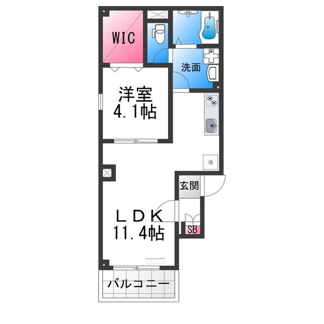 オガールコートナカモズ(1LDK/2階)の間取り写真