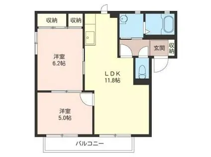 メルベーユ B棟(2LDK/1階)の間取り写真