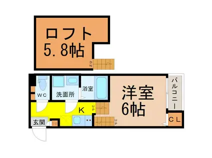 ユースター川名(1K/2階)の間取り写真