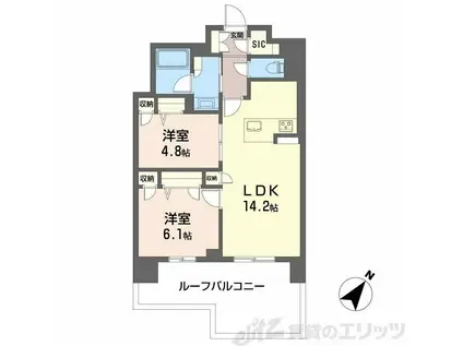 リビエナ グラン 新梅田(2LDK/3階)の間取り写真