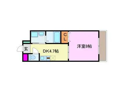 レクサス深草1号館(1DK/2階)の間取り写真