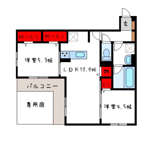 クレスト平野南(2LDK/1階)の間取り写真