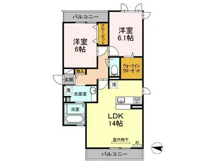 ヴィルヌーヴ アン(2LDK/2階)の間取り写真