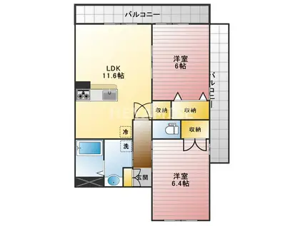 フォルトゥーナ美坂(2LDK/4階)の間取り写真