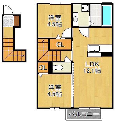 プルミエハヤシ(2LDK/2階)の間取り写真
