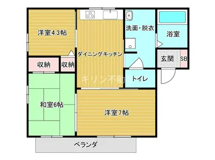ディアス輝 A棟(3DK/2階)の間取り写真