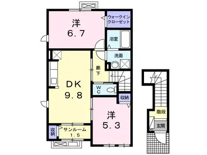ラフォンテ ヴィラ アルファ(2DK/2階)の間取り写真