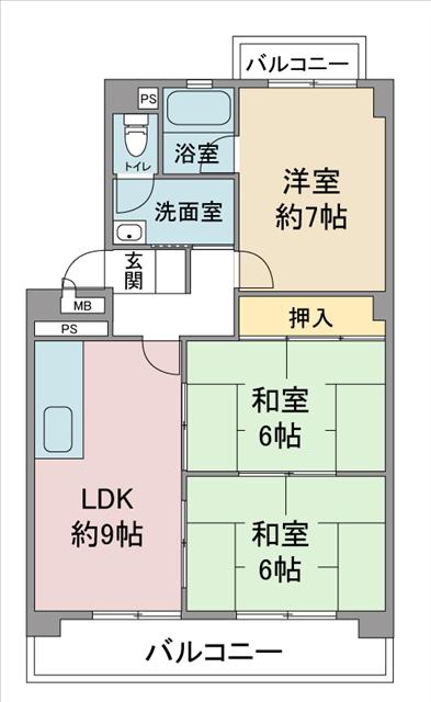 セゾンきさらぎ(3DK/3階)の間取り写真