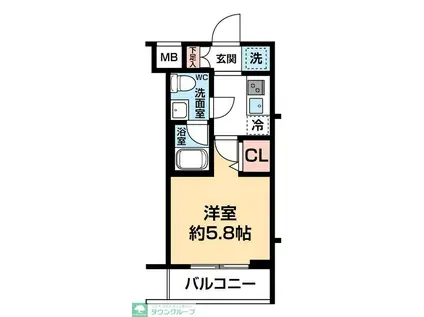 ARCOBALENO KAWASAKI ウエスト(1K/1階)の間取り写真