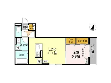 D-ROOM北越谷3丁目PJ A棟(1LDK/3階)の間取り写真