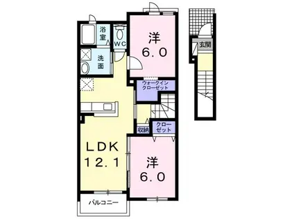 カーササンパティークII(2LDK/2階)の間取り写真