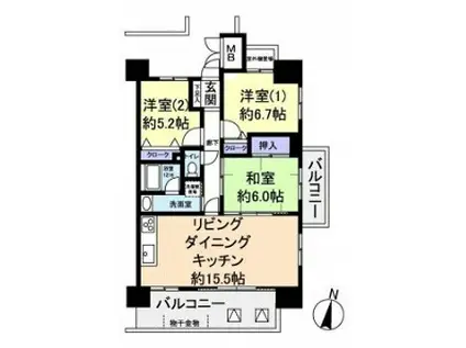 アスレ東原I番館(3LDK/13階)の間取り写真