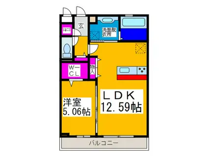 LA CASAMIA一条通(1LDK/2階)の間取り写真
