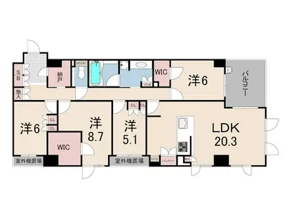 パークシュロス芦屋(4LDK/3階)の間取り写真