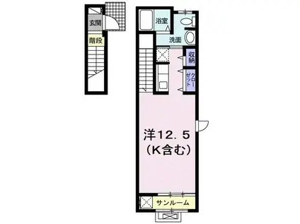 コンフォーティア(ワンルーム/2階)の間取り写真