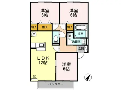 ソレイユ宮浦II(3LDK/1階)の間取り写真