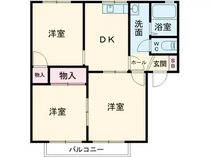 スリーゼハイツHAMA A(3DK/2階)の間取り写真