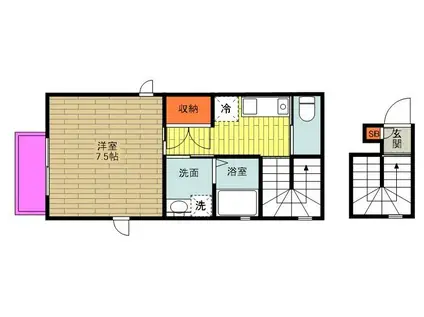 アムール芝久保II(1K/2階)の間取り写真