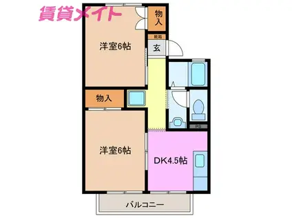 ノースエトランゼB棟(2DK/2階)の間取り写真