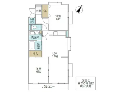 ヴァンヴェール水戸(2LDK/1階)の間取り写真