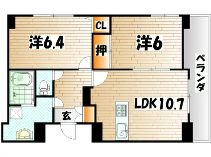 プレステージ・デル・片野(2LDK/9階)の間取り写真