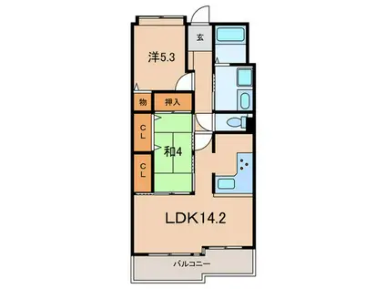 リヴロ新甲南(2LDK/3階)の間取り写真