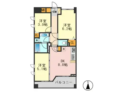 LANAI TOWN RENAISSANCE PLAZA HOUSE(3DK/8階)の間取り写真