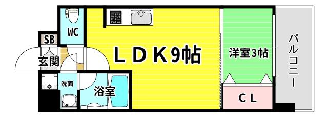 スプランディッド弁天町ウエスト(1LDK/6階)の間取り写真