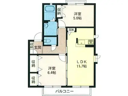 オークヴィラA(2LDK/1階)の間取り写真