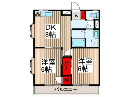 ボヌールII(2DK/2階)の間取り写真