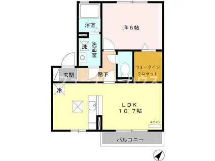 パークサイド・リラD(1LDK/1階)の間取り写真