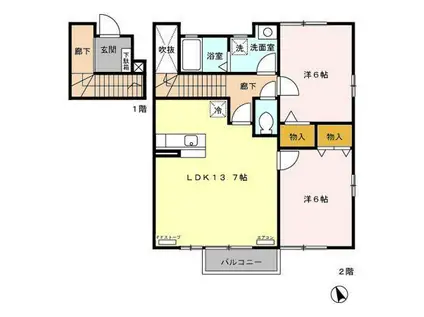 ブライトオリジンACD(2LDK/2階)の間取り写真