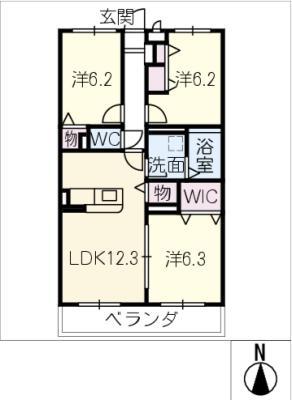 プライベート・フォレスト(3LDK/2階)の間取り写真