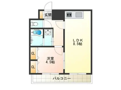 ロマネスク 天神ノ森(1LDK/9階)の間取り写真