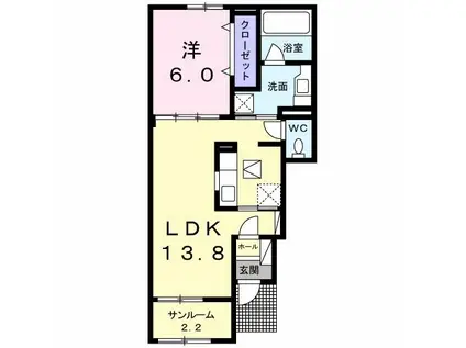 サンヒルズ A(1LDK/1階)の間取り写真