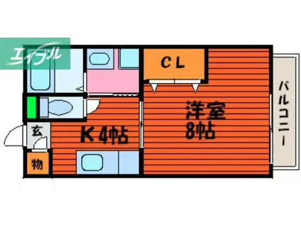 ユピテル石井(1K/2階)の間取り写真