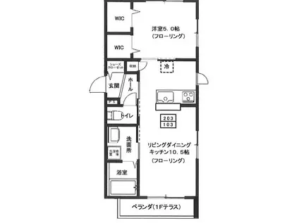 ル シェノン ささづか(1LDK/1階)の間取り写真
