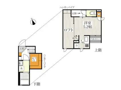 CB福津ソレイユ(1K/2階)の間取り写真