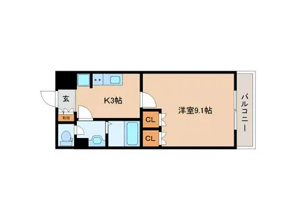 クリスタルビューI(1K/2階)の間取り写真