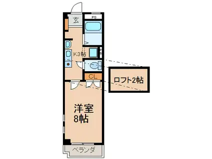 名鉄小牧線 犬山駅 徒歩9分 3階建 築27年(1K/3階)の間取り写真