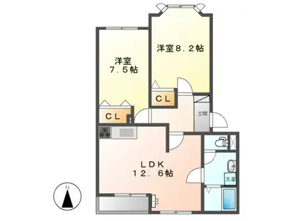エクセルハイム(2LDK/1階)の間取り写真