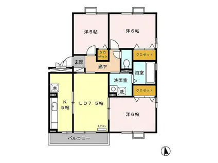 グランディールMOMOSE B棟(3LDK/3階)の間取り写真