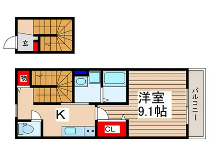 エスポワールふじみ野(1K/2階)の間取り写真