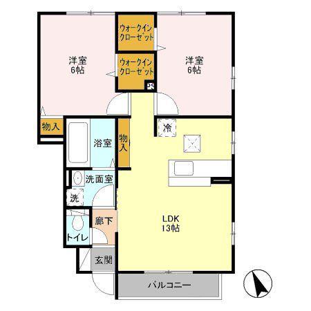 ローズコート・H D棟(2LDK/1階)の間取り写真
