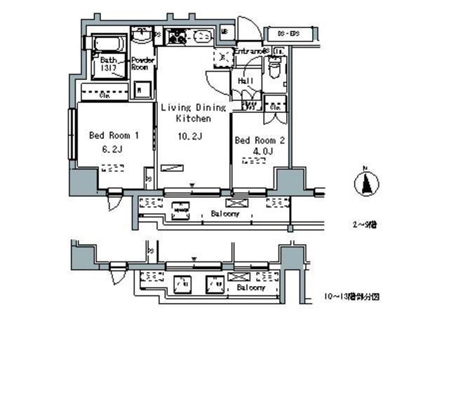 パークアクシス仲御徒町(2LDK/2階)の間取り写真