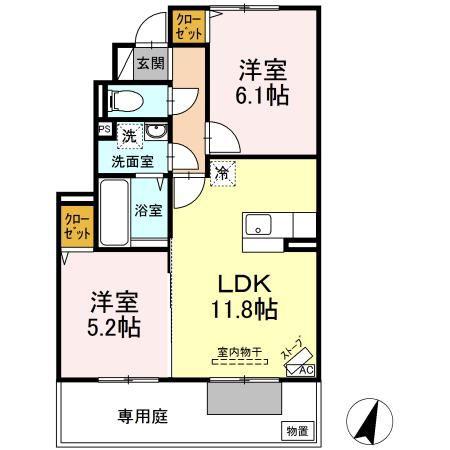 メール ママン(2LDK/1階)の間取り写真